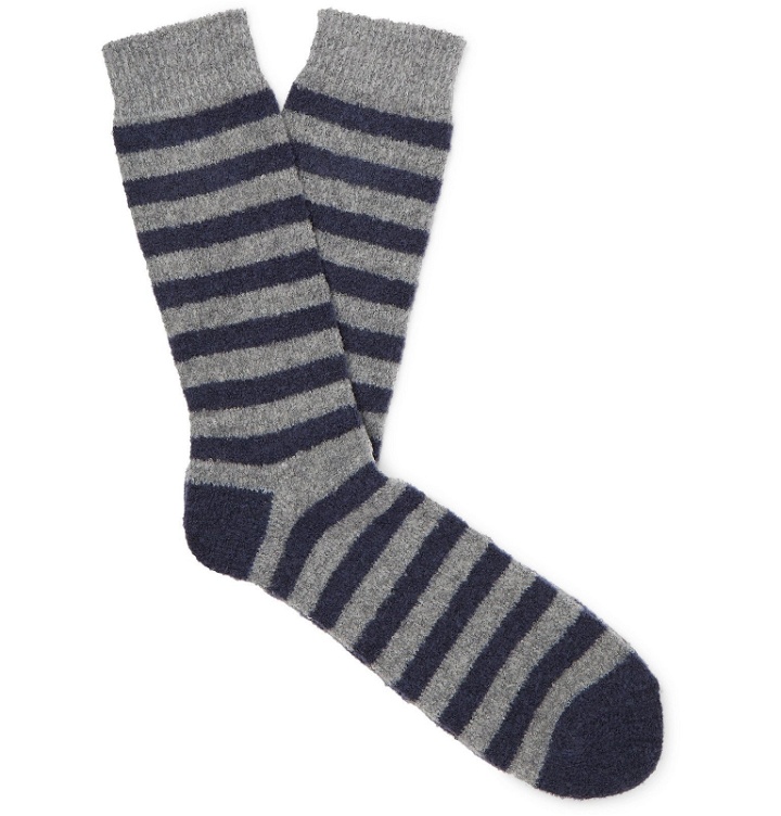 Photo: Howlin' - Cosmonaut Striped Stretch Merino Wool-Blend Socks - Blue