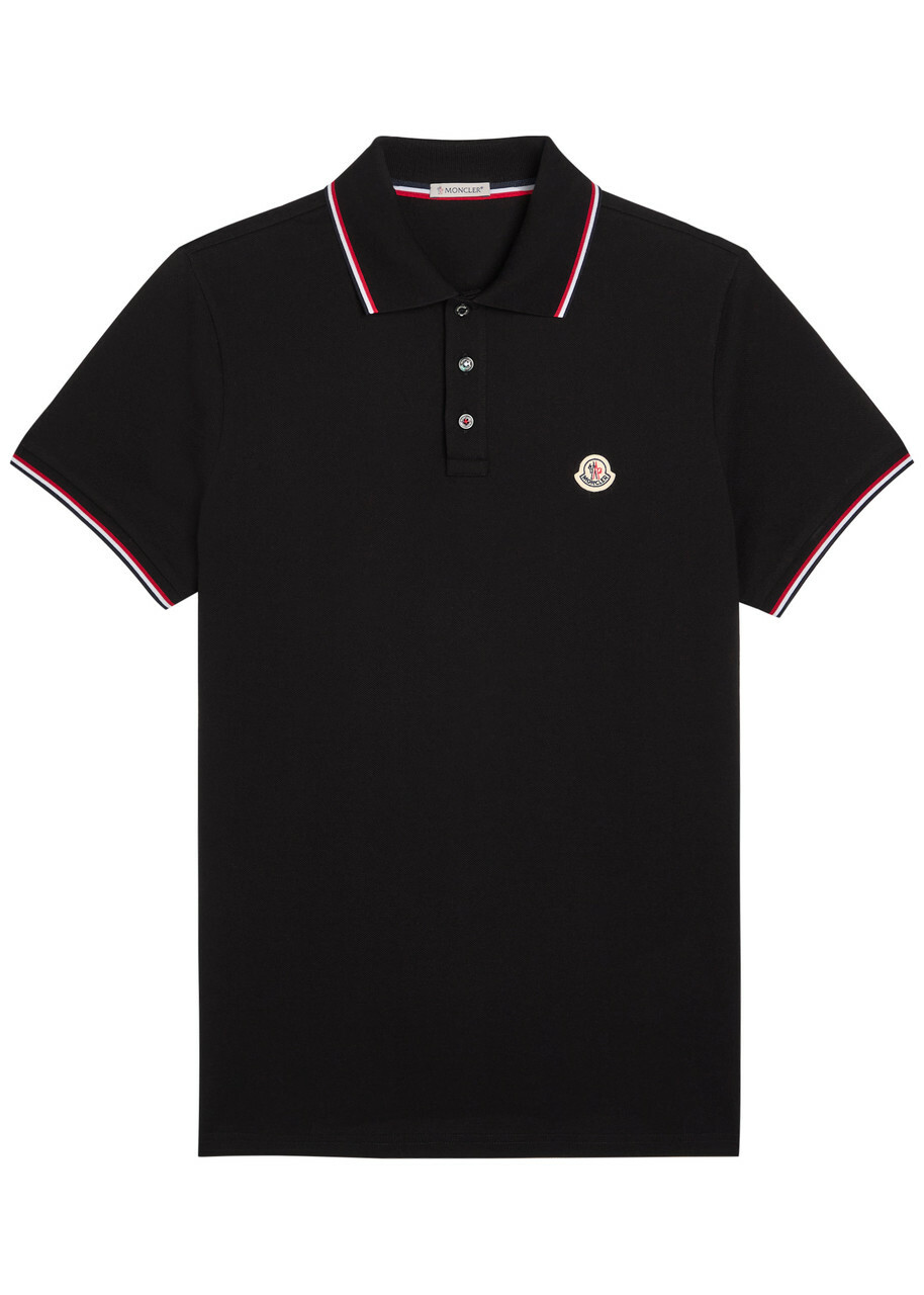 Moncler Logo-appliquéd Piqué Cotton Polo Shirt Black