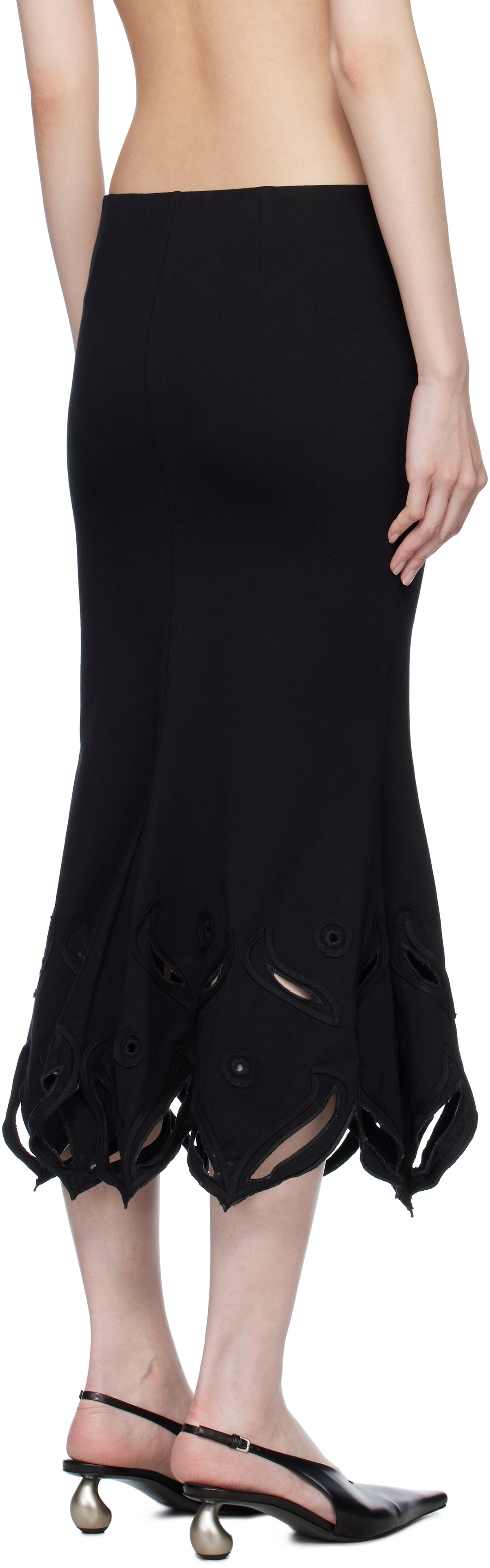 Conner Ives Black 'The Schiffli Trumpet' Midi Skirt