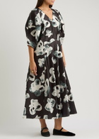 Lovebirds Floral-print Satin Midi Dress Black