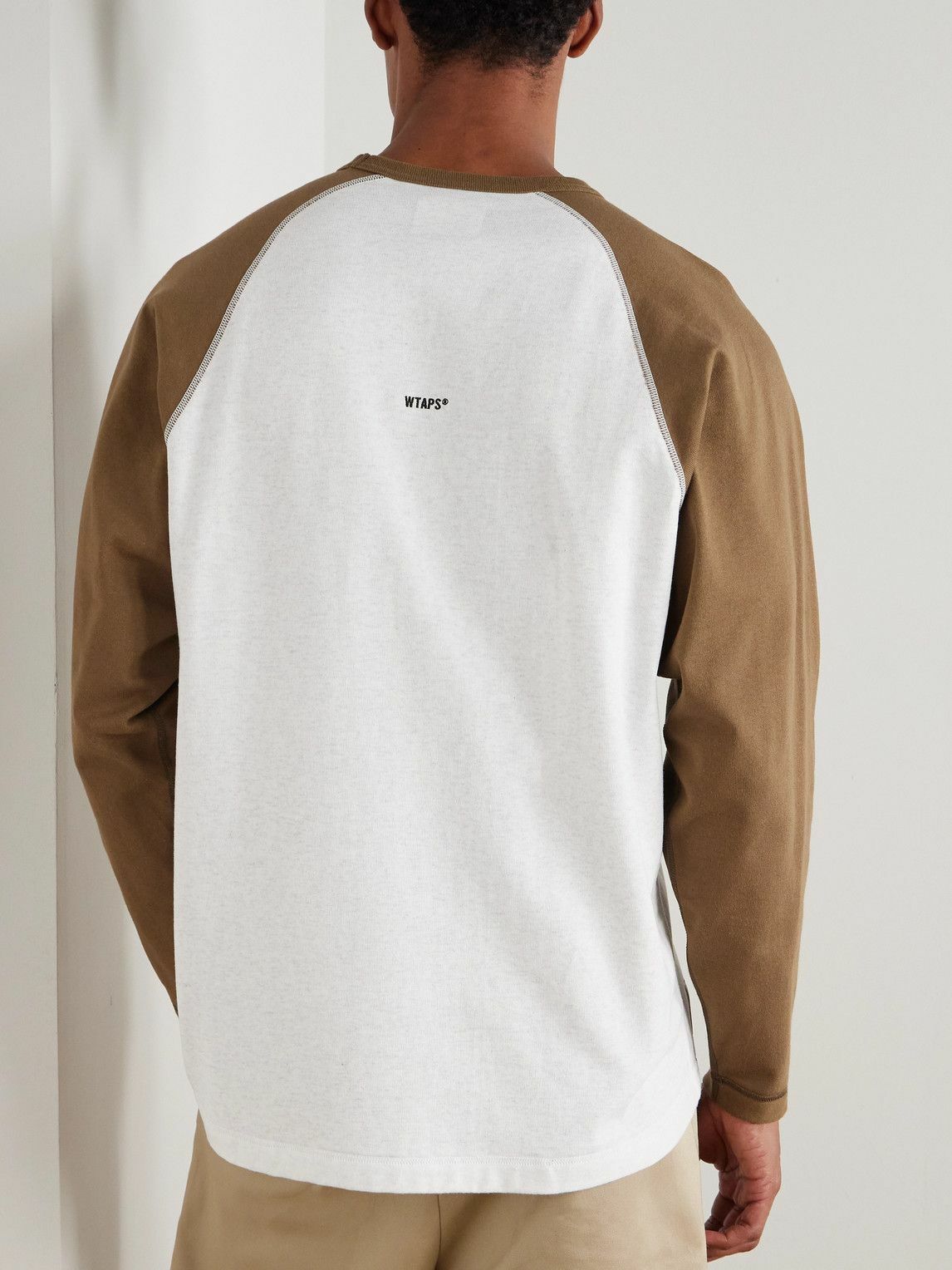 WTAPS - Ian Logo-Appliquéd Two-Tone Cotton-Jersey T-Shirt - Brown