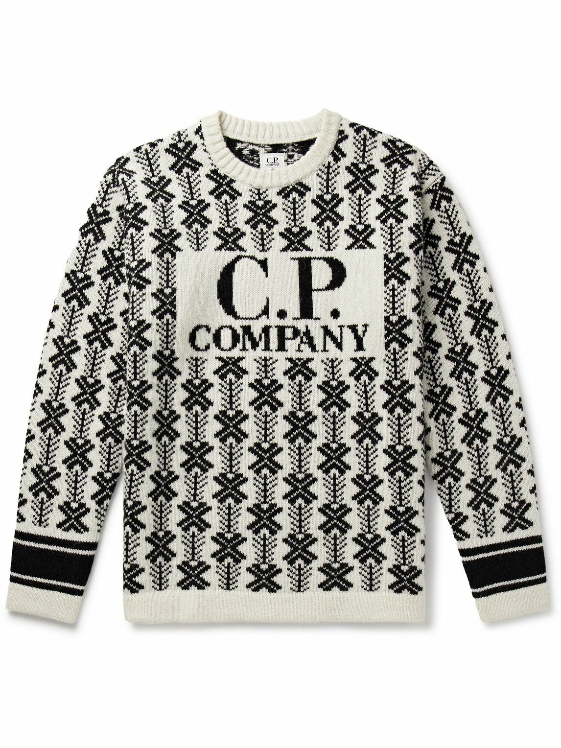 C.P. Company LogoJacquard Virgin Wool Sweater White C.P. Company