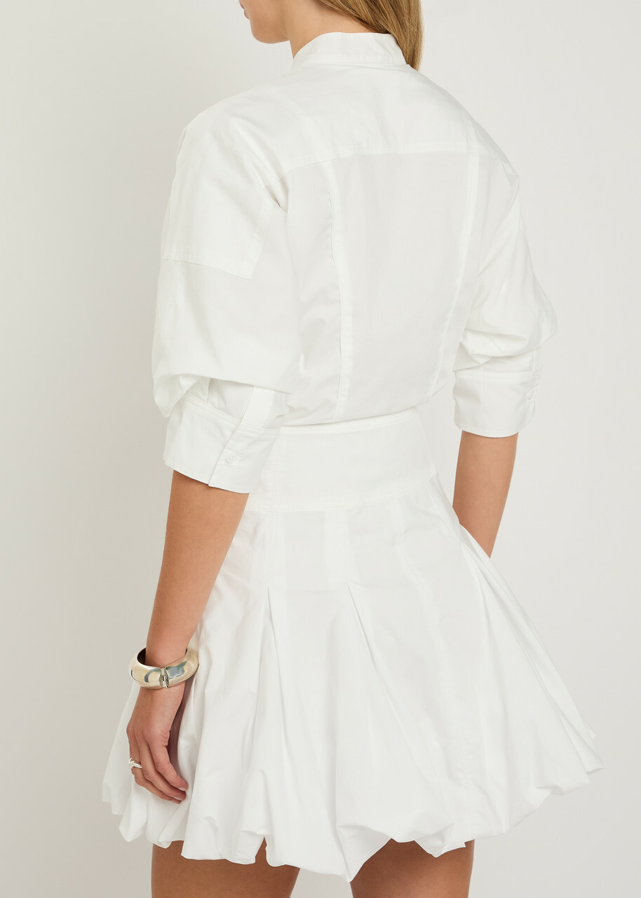 Simkhai Effie Bubble-hem Cotton-blend Poplin Mini Shirt Dress White