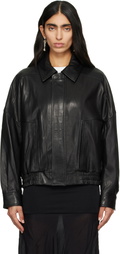 Nour Hammour Black Dalma Leather Bomber Jacket