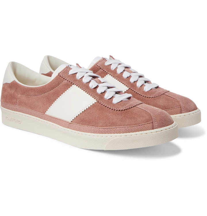 Photo: TOM FORD - Bannister Leather-Trimmed Suede Sneakers - Pink