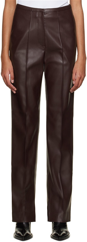 Photo: Olēnich Brown Slit Faux-Leather Trousers