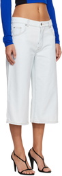 Off-White Blue Wide Crop Denim Shorts