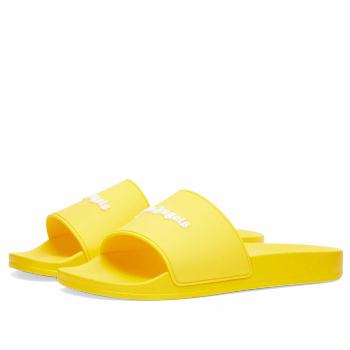 Photo: Palm Angels Men's Classic Logo Pool Slide in Yellow