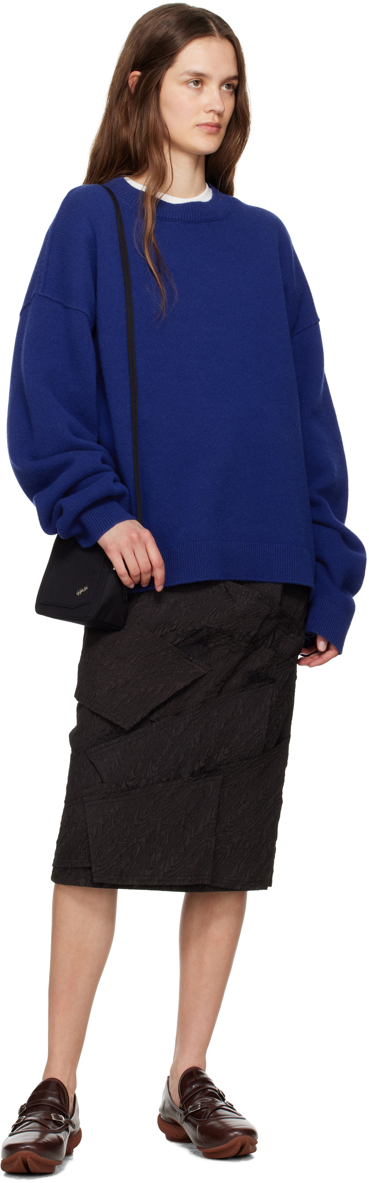 ADER error Black Raw Edge Midi Skirt