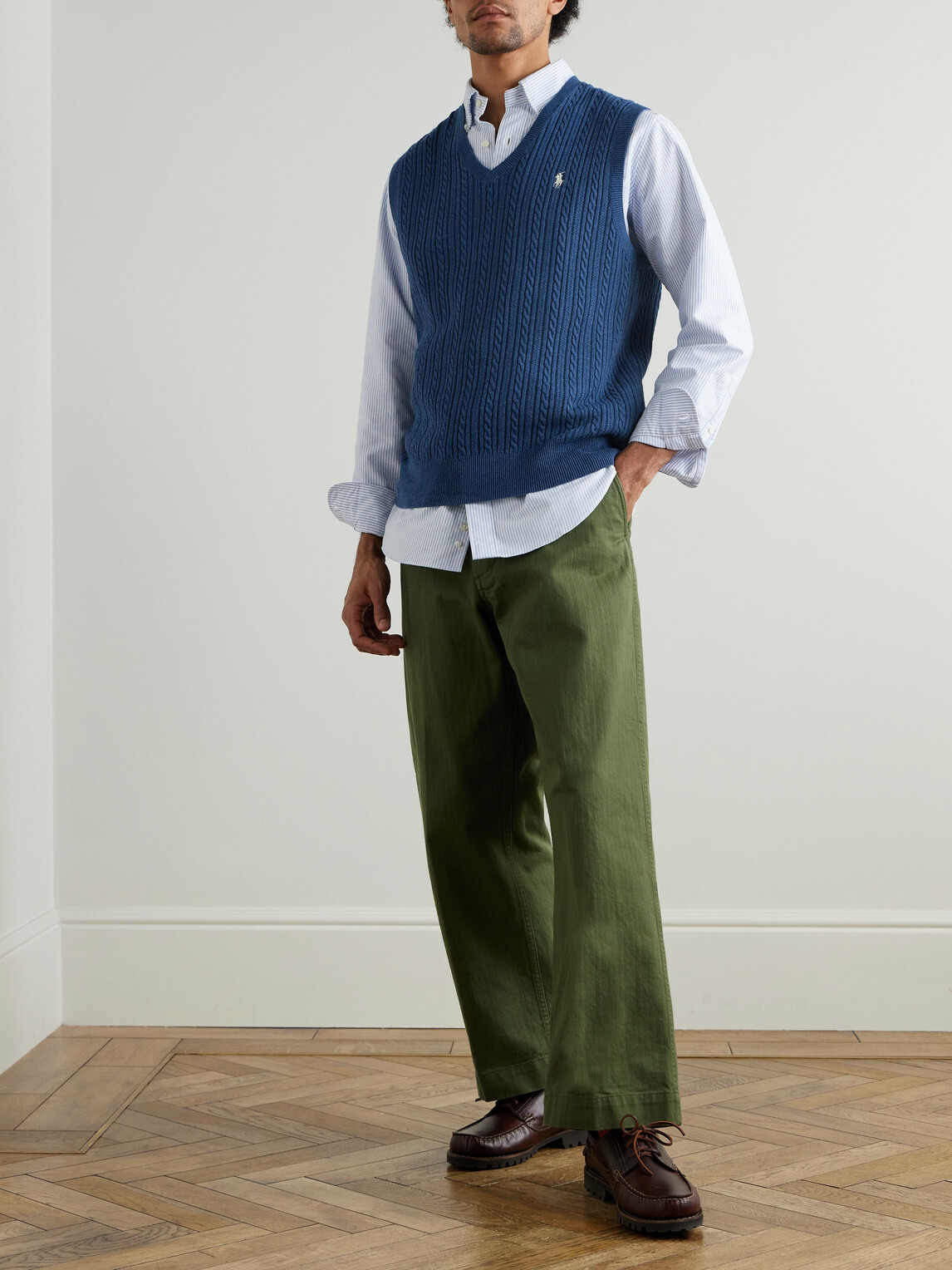 Polo Ralph Lauren - Logo-Embroidered Cable-Knit Cotton Vest - Blue