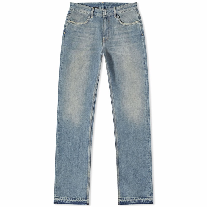Photo: Givenchy Men's Distressed Straight Jeans in Medium Blue
