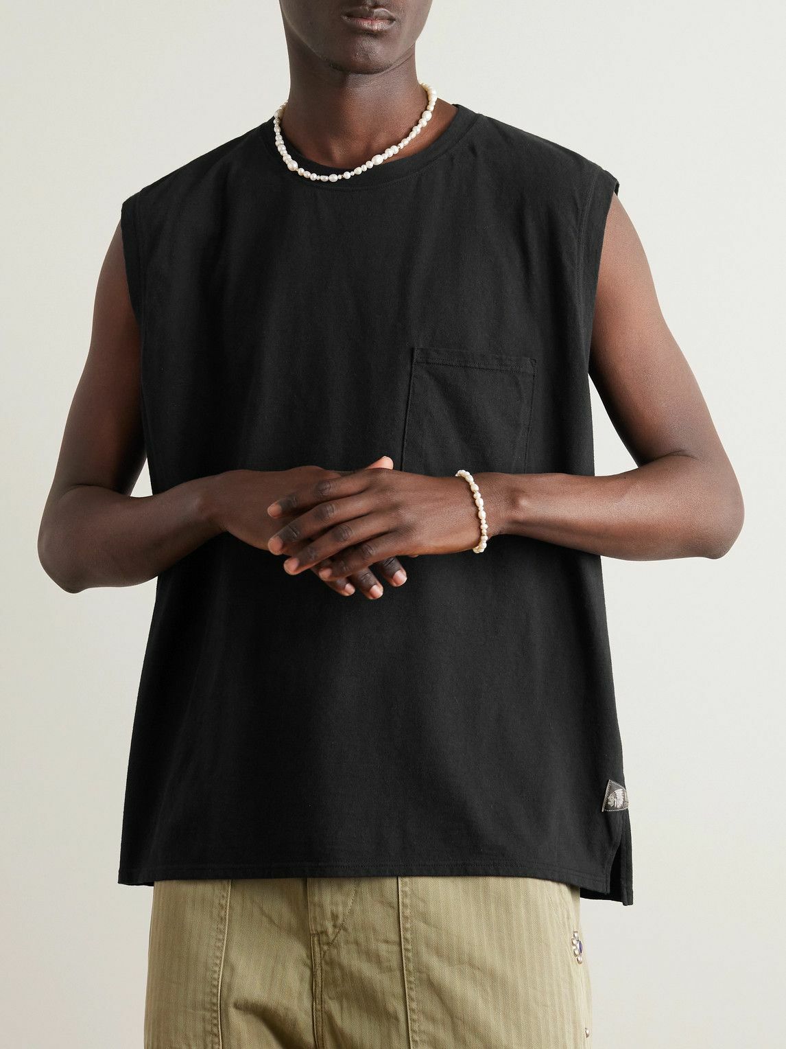 KAPITAL - Logo-Appliquéd Cotton-Jersey Tank Top - Black KAPITAL