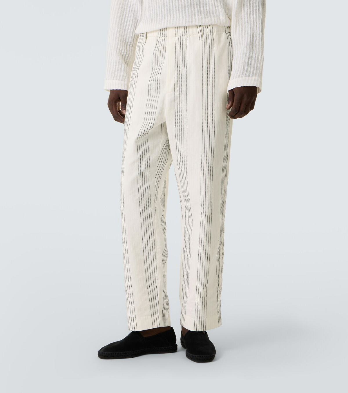 Commas Kantha striped cotton straight pants