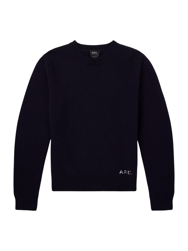 Photo: A.P.C. - Edmond Logo-Intarsia Wool Sweater - Blue