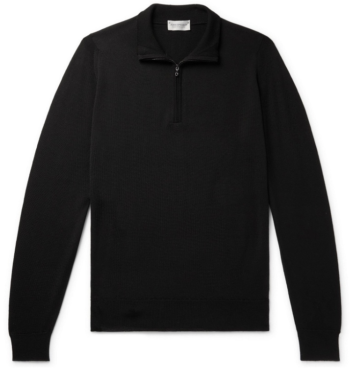 Photo: John Smedley - Tapton Slim-Fit Merino Wool Half-Zip Sweater - Black