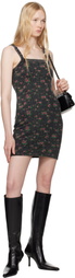 Alexander Wang Black Floral-Print Waffle Knit Minidress