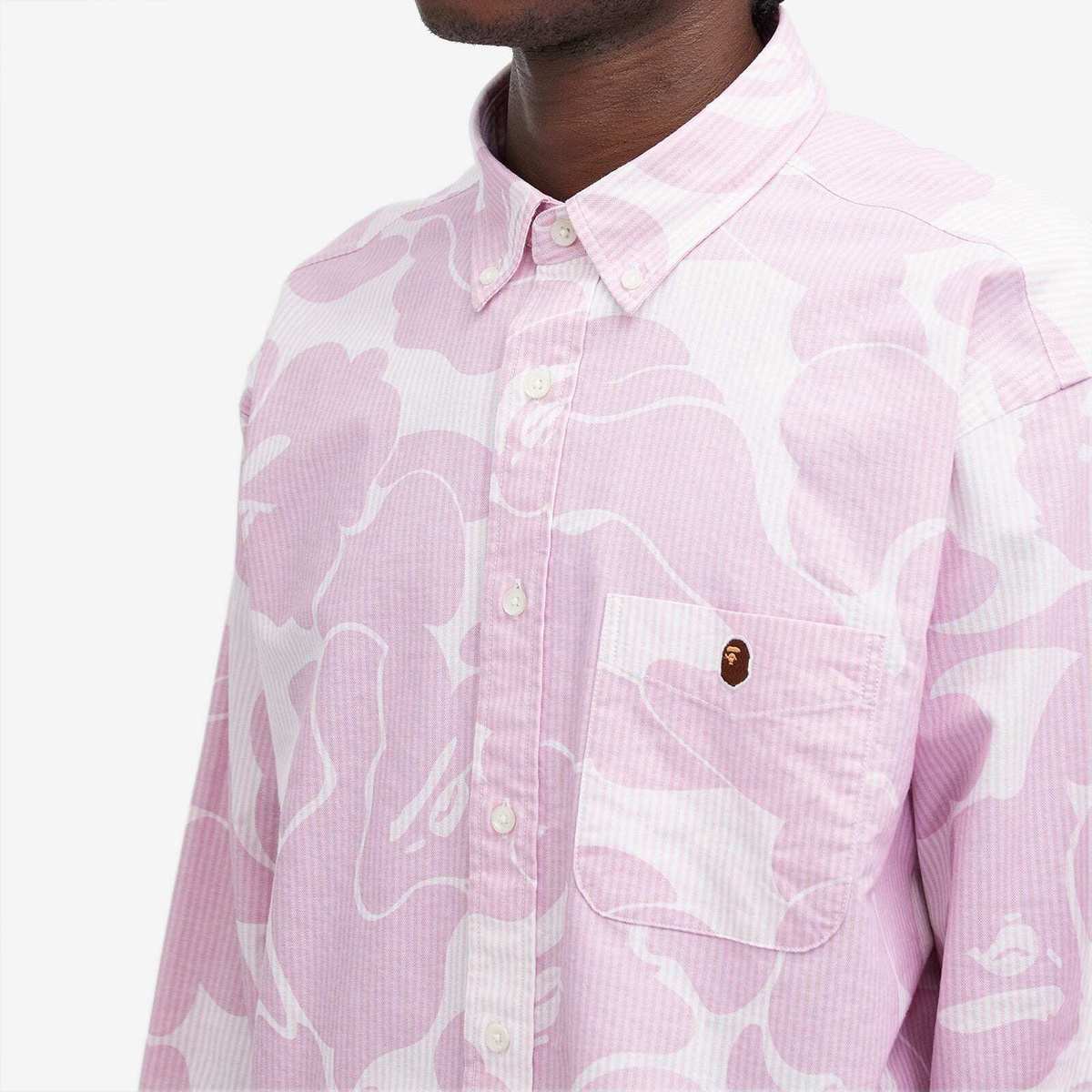 A Bathing Ape Men's Solid Camo Button Down Shirt in Pink
