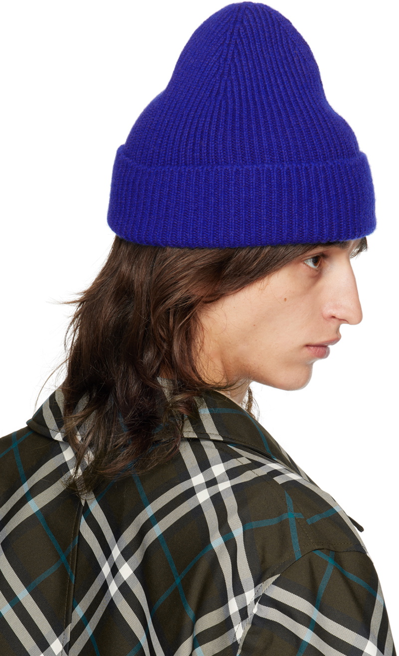 Loro Piana×BURBERRY ニット帽 カシミヤ×ブルーフォックス Burberry Blue Ribbed Cashmere Beanie Burberry
