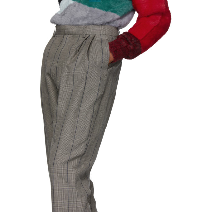 Diet Butcher Slim Skin Grey Check Stripe Trousers