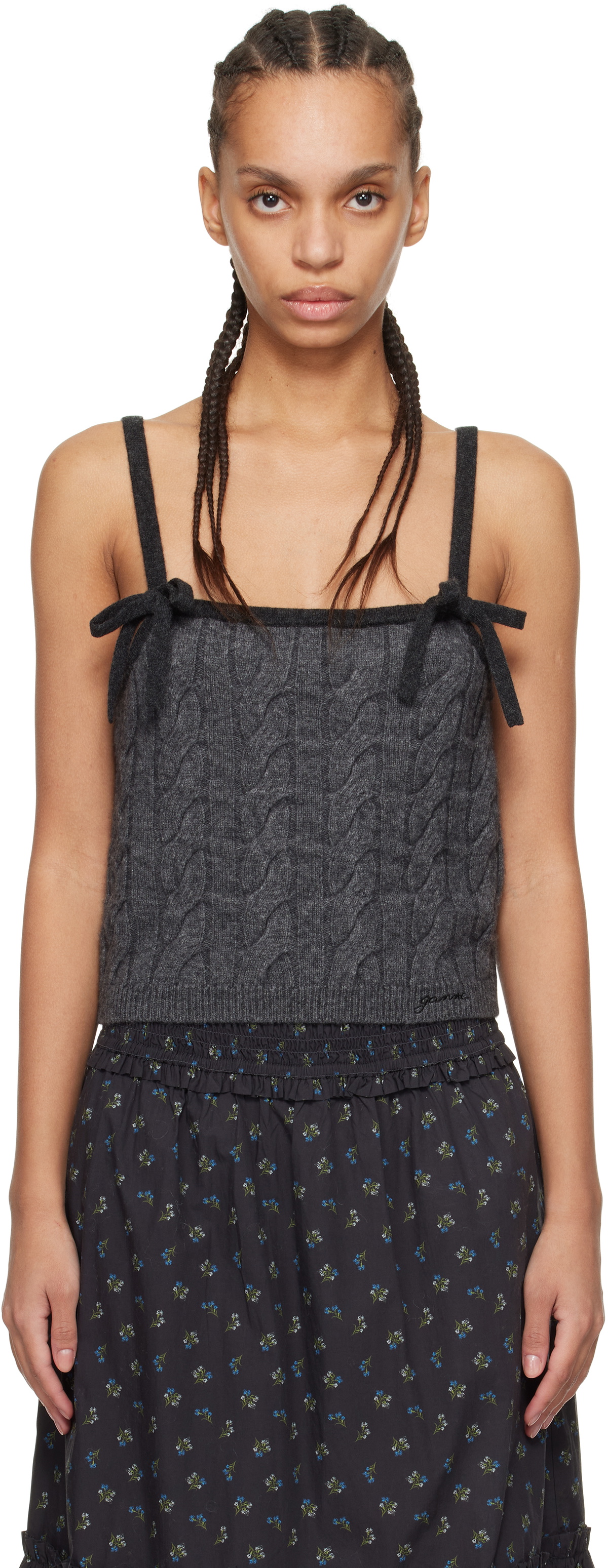 GANNI Gray Cashmere Mix Strap Tank Top