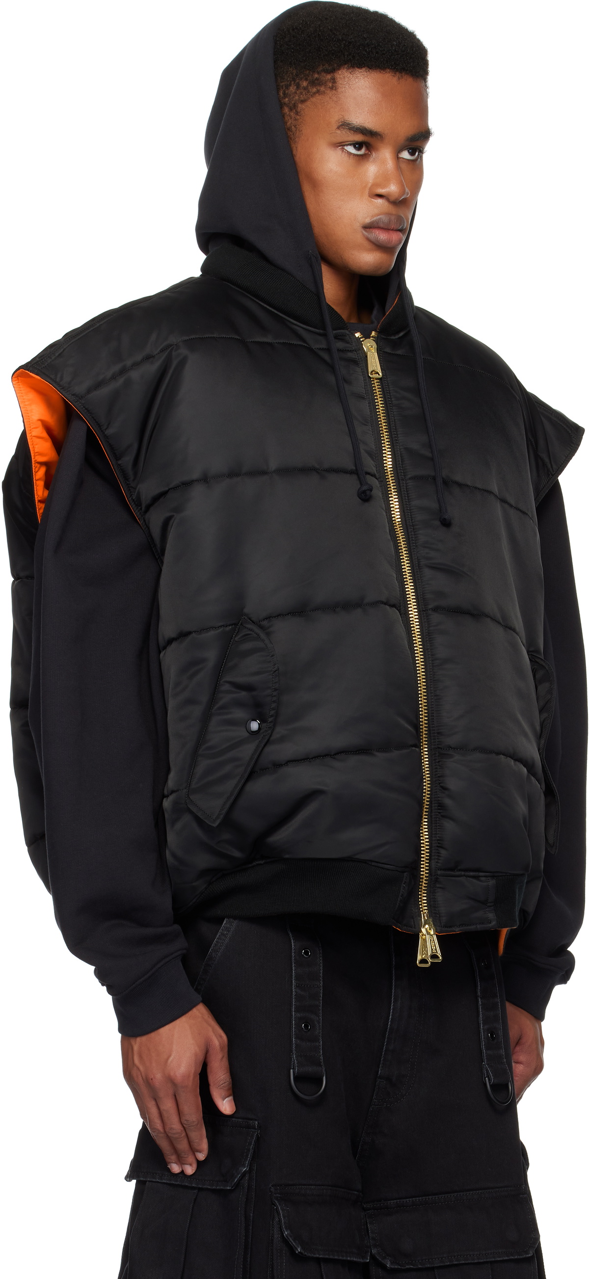 VETEMENTS Orange Logo Reversible Bomber Vest