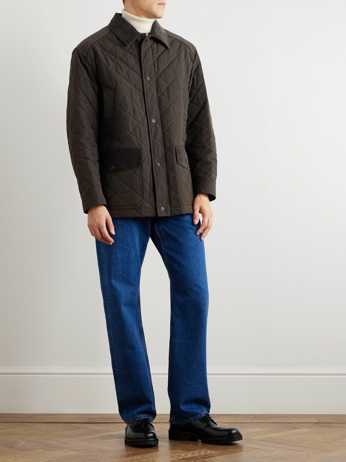 Purdey - Winchester Corduroy and Knit-Trimmed Quilted Padded Shell Jacket - Brown