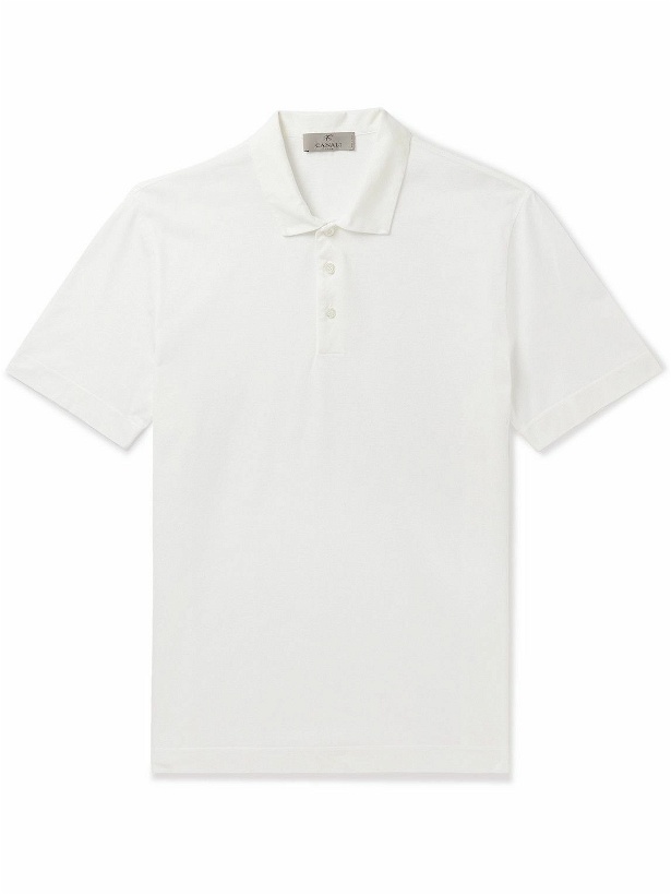Photo: Canali - Slim-Fit Cotton-Piqué Polo Shirt - White