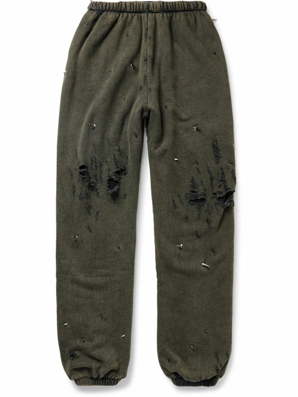 Photo: Liberal Youth Ministry - Tapered Studded Distressed Cotton-Blend Jersey Sweatpants - Green