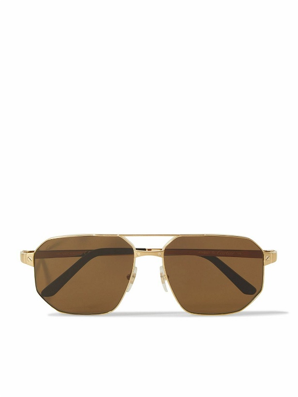 Photo: Cartier Eyewear - Santos de Cartier Aviator-Style Gold-Tone Sunglasses