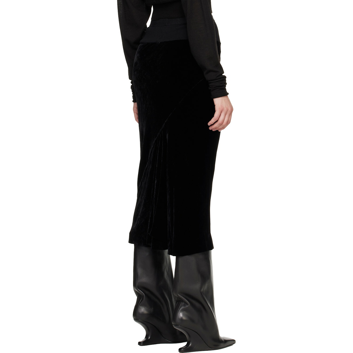 Rick Owens Black Tower Knee Bias Midi Skirt