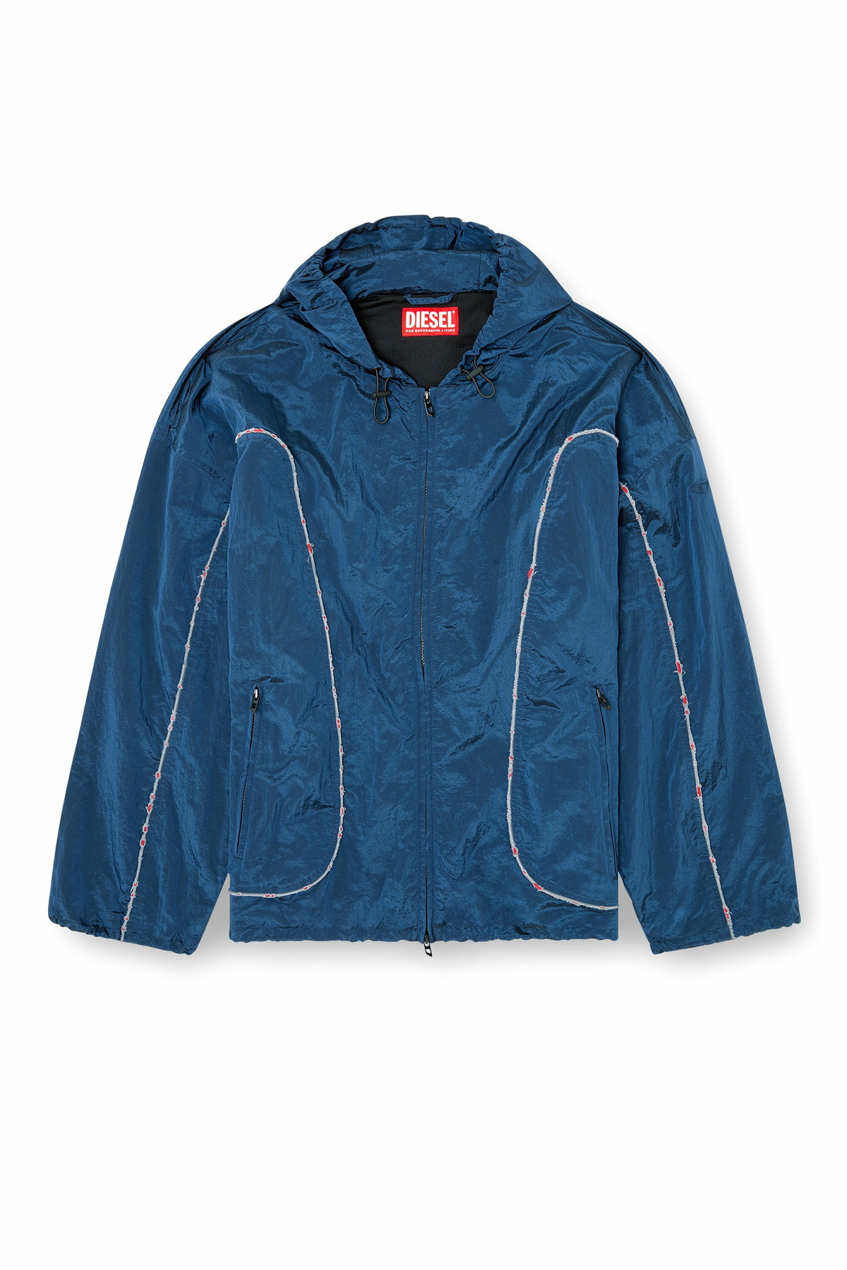 Diesel Windbreaker with destroyed piping - Jackets Mens in Blue Diesel