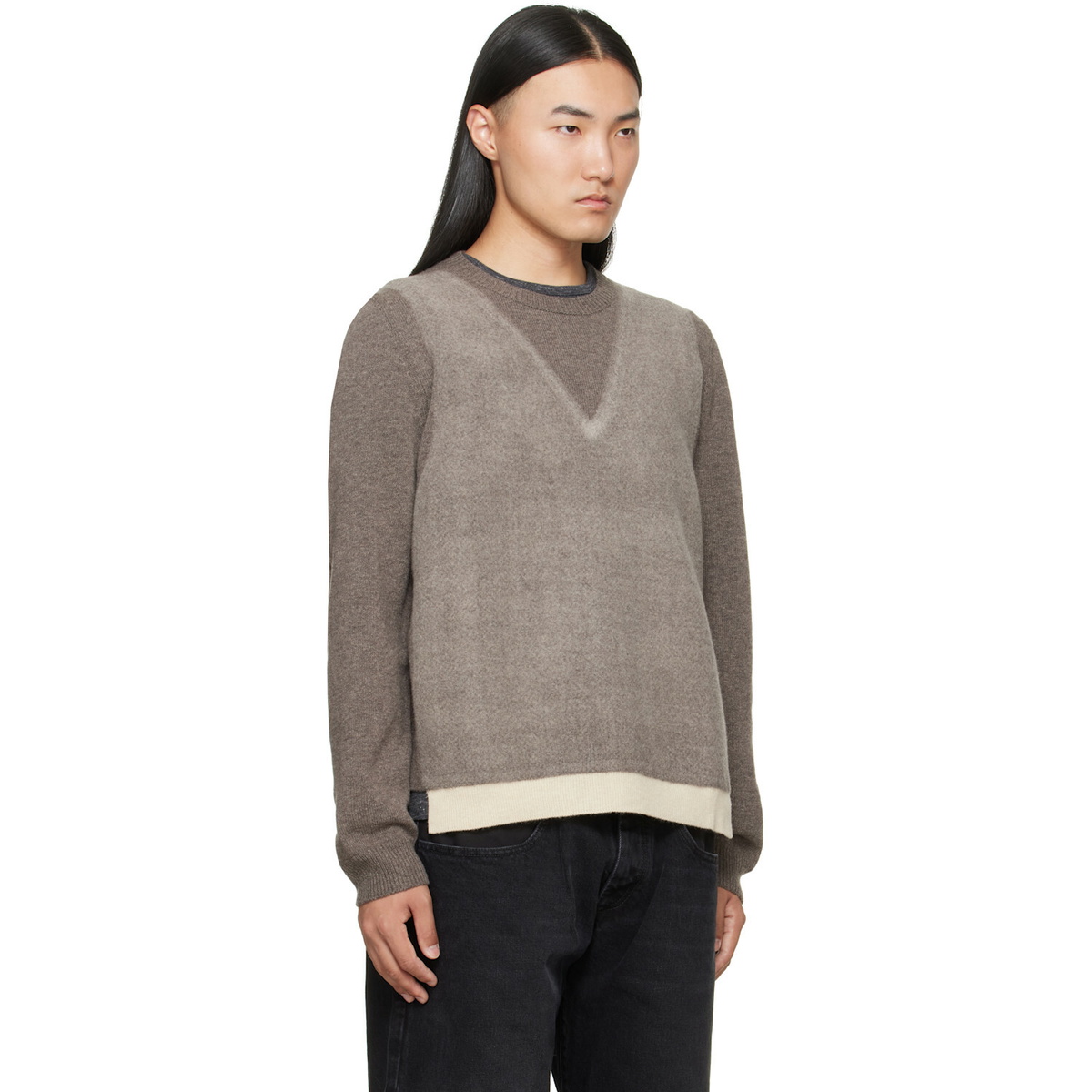 Maison Margiela Gray Fused Knit Wool Crewneck Sweater