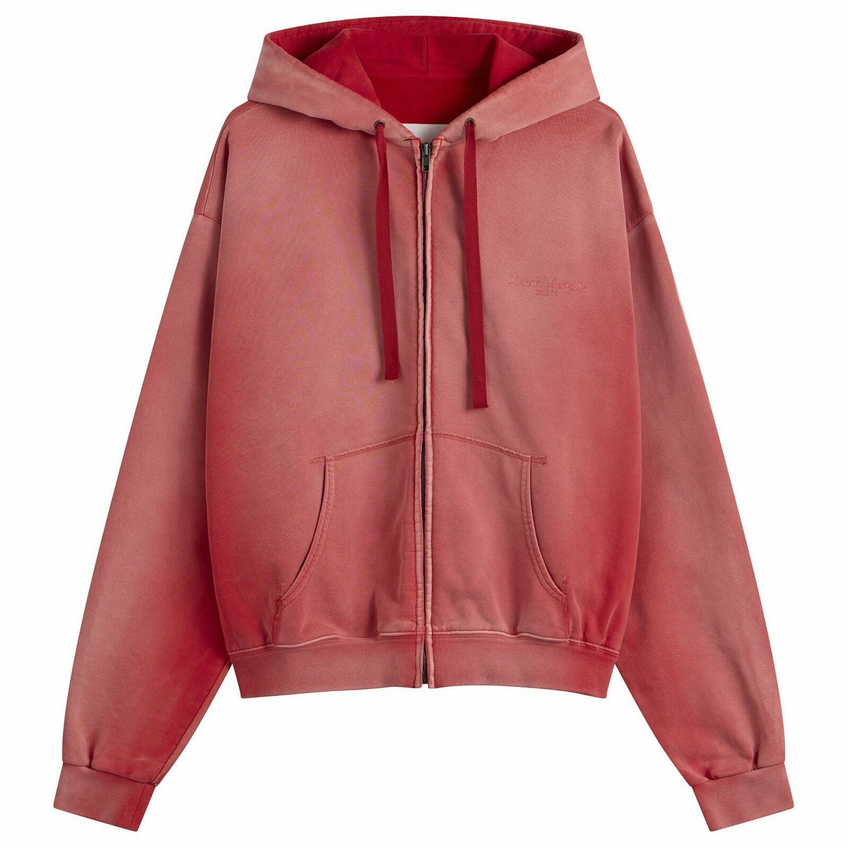 Maison Margiela Men's Vintage Washed Shrunked Hoodie in Vintage Red