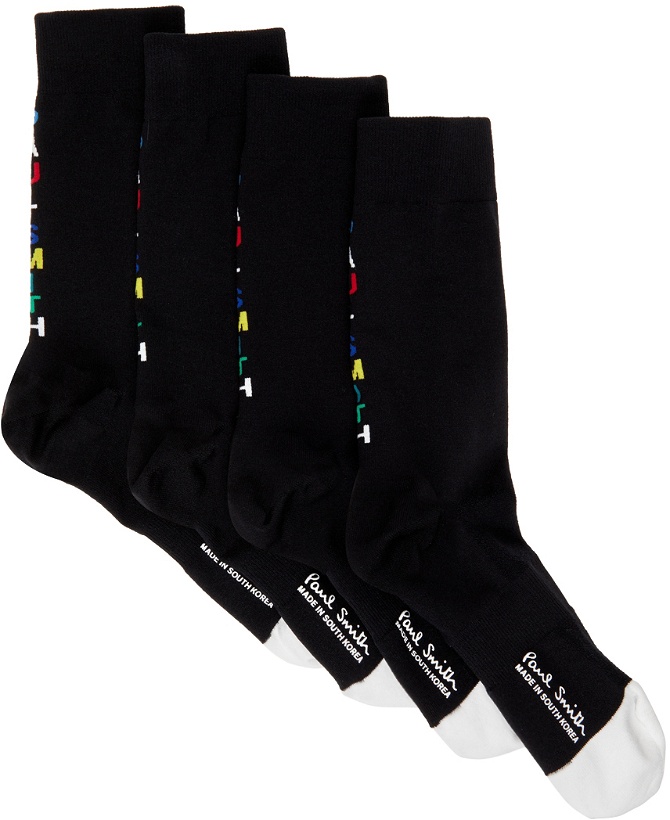 Photo: PS by Paul Smith Four-Pack Black Logo Socks