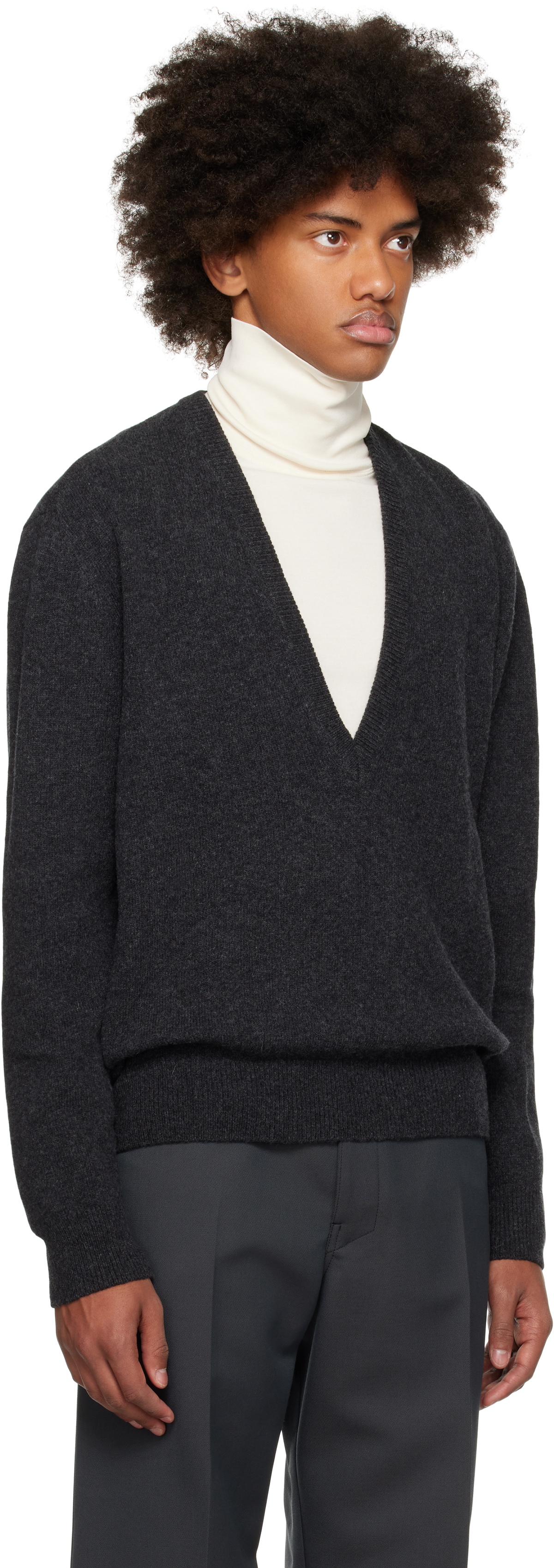 LEMAIRE Gray Deep V-Neck Sweater Lemaire