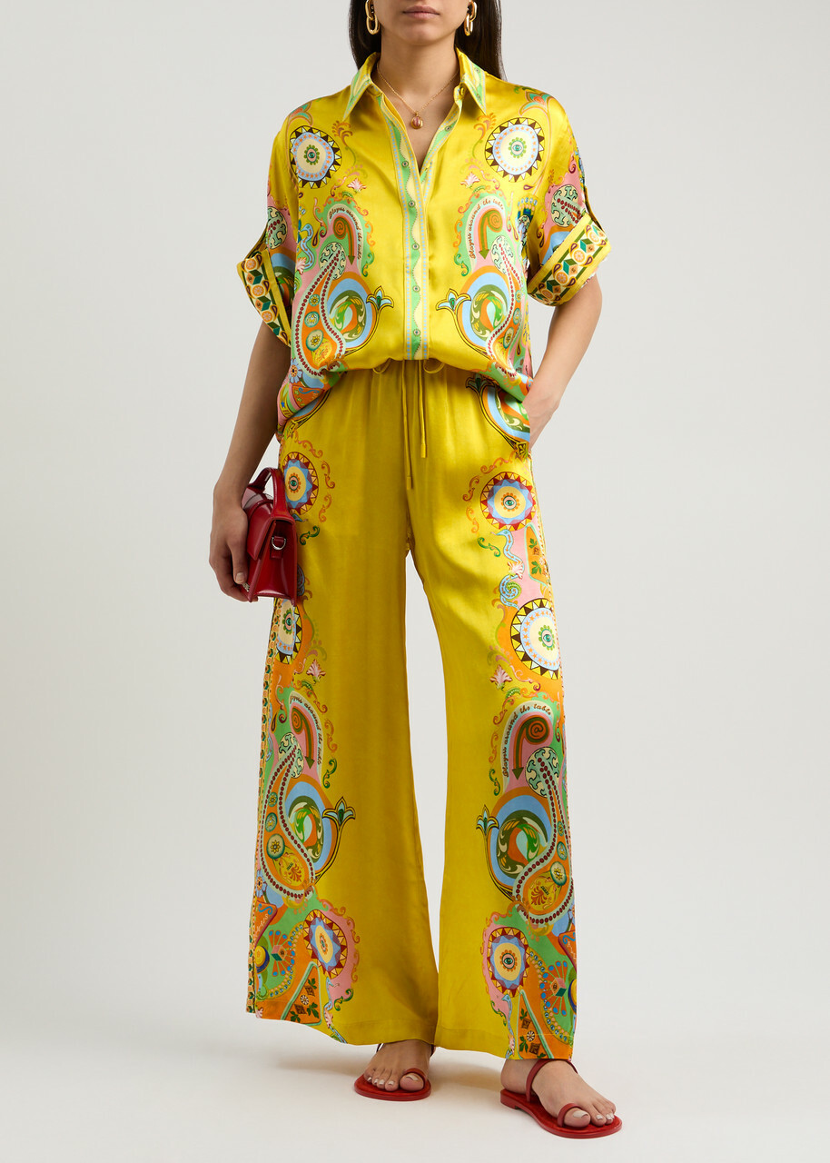 Alemais Pinball Printed Silk-satin Trousers Multicoloured