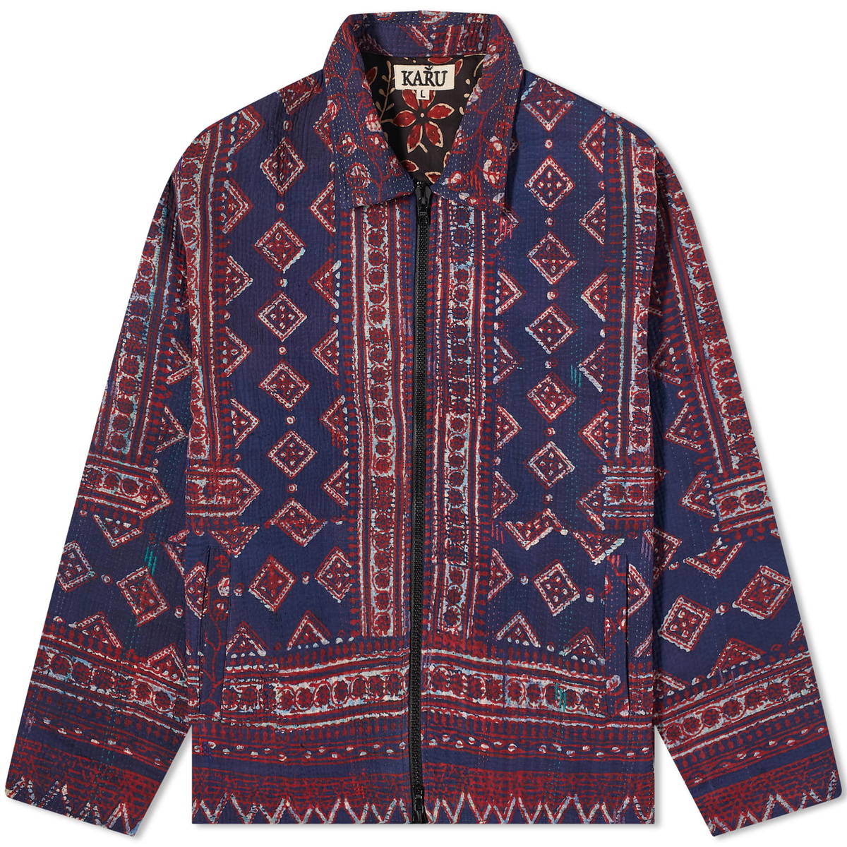 Karu Research Men's Vintage Kantha Work Jacket in Indigo/Red/Gold Karu ...