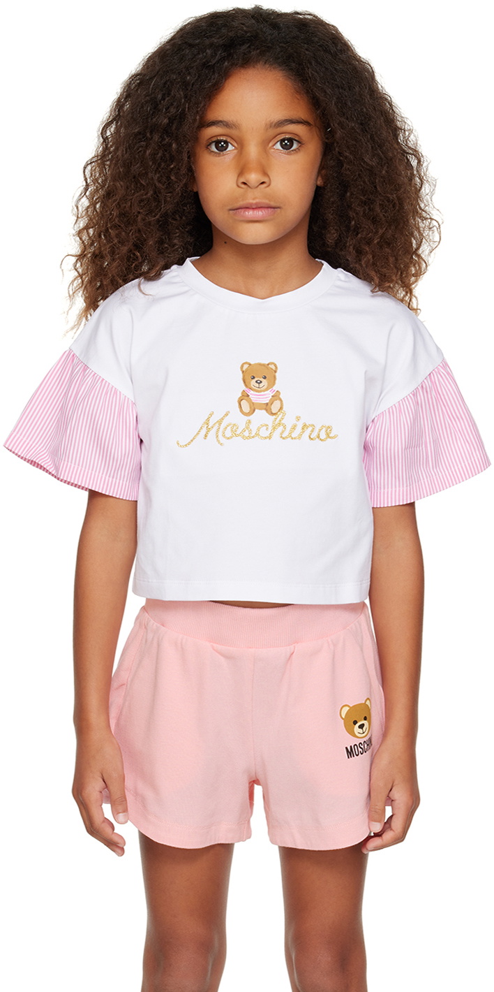 Moschino Kids White Embroidered T-Shirt Moschino
