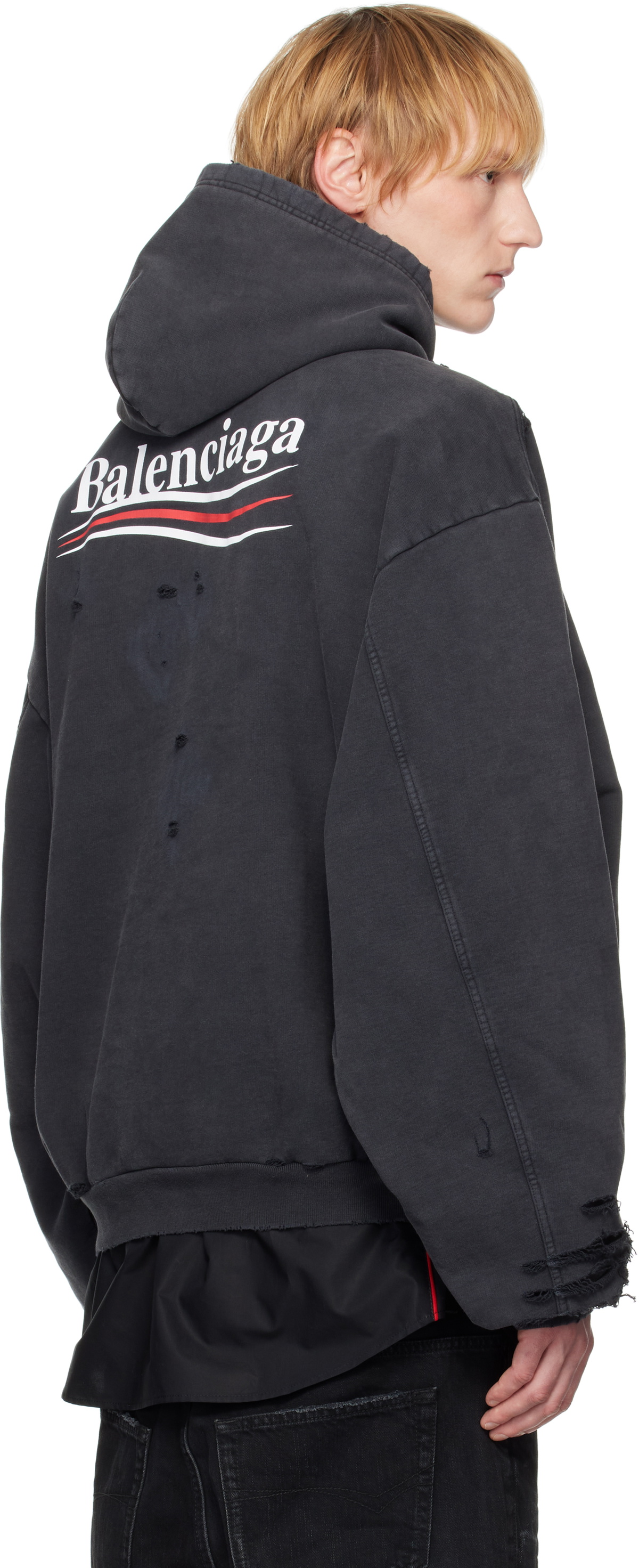 Balenciaga メンズ Political Campaign Layered Hoodie Balenciaga: Black Political Campaign Layered Hoodie | SSENSE