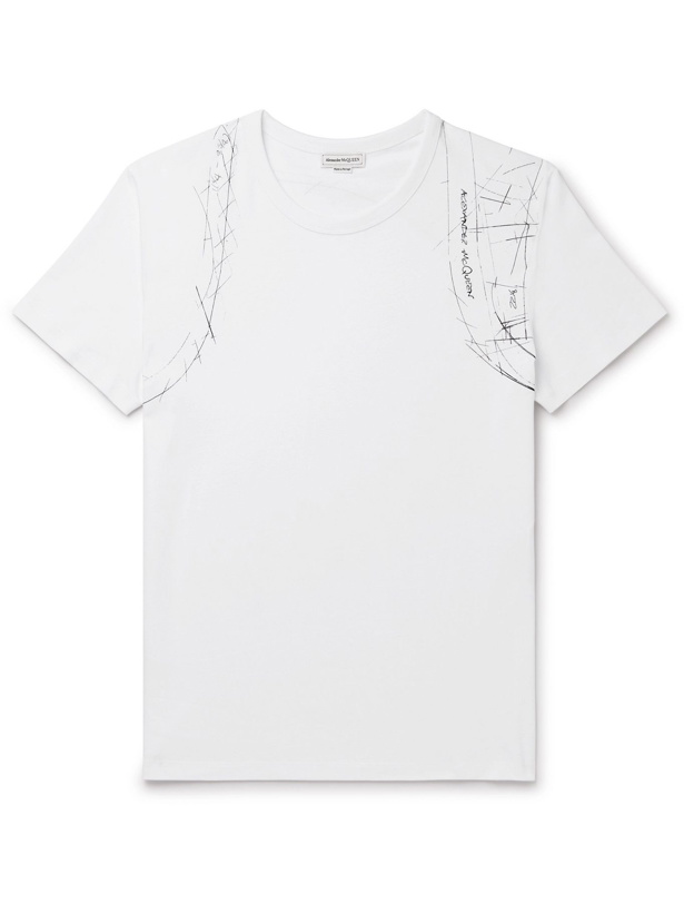 Photo: ALEXANDER MCQUEEN - Slim-Fit Printed Cotton-Jersey T-Shirt - White