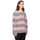 Burberry Pink and Grey Striped Zip Detail Polo