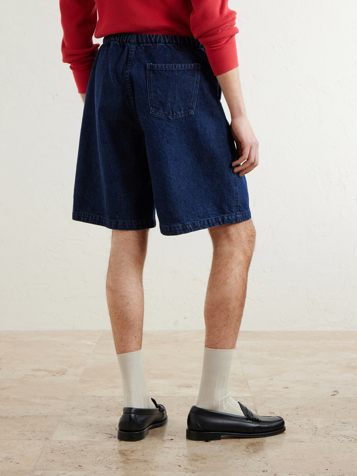 Monitaly - Wide-Leg Pleated Denim Shorts - Blue