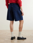 Monitaly - Wide-Leg Pleated Denim Shorts - Blue