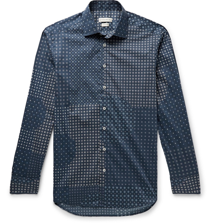 Photo: Etro - Slim-Fit Printed Cotton-Blend Shirt - Blue