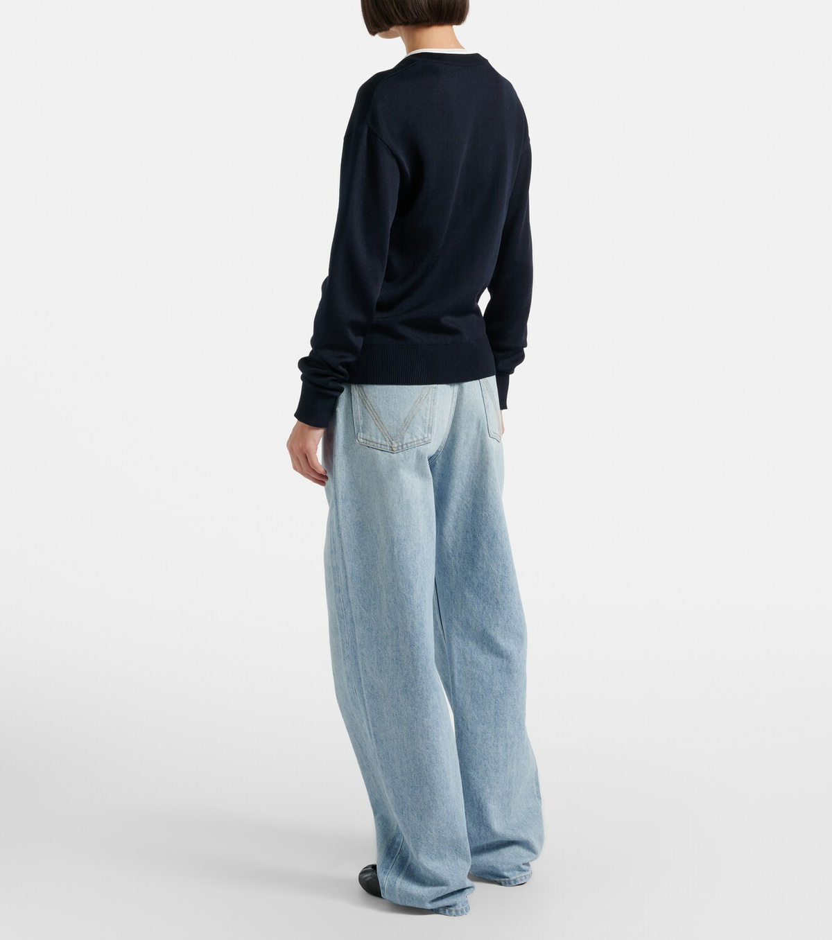 Bottega Veneta Intrecciato leather-trimmed wide-leg jeans