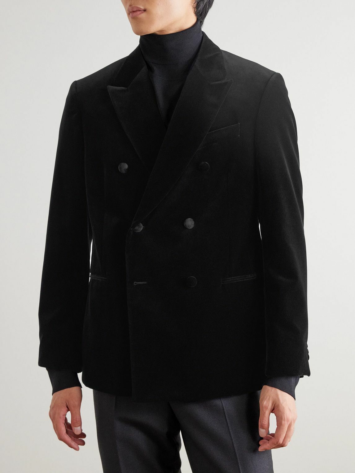 Mr P. - Double-Breasted Cotton-Velvet Tuxedo Jacket - Black
