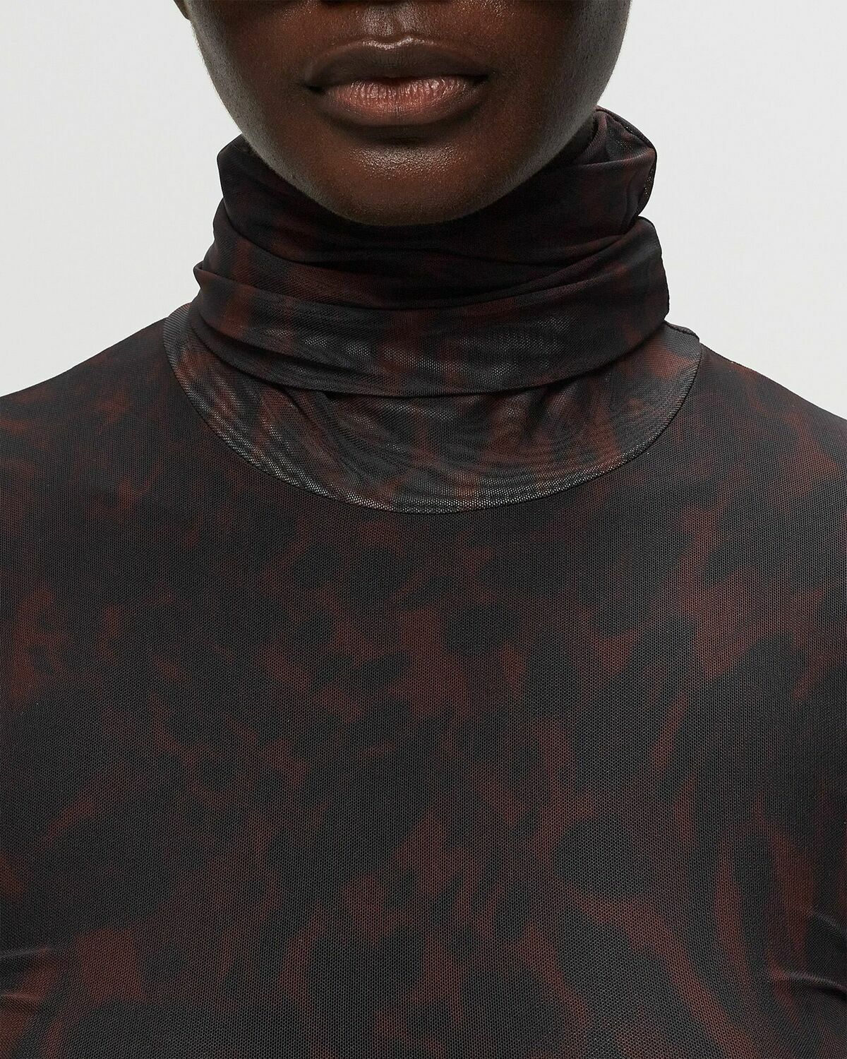 GANNI Printed Marl Mesh Long Sleeve Top - Black Sand