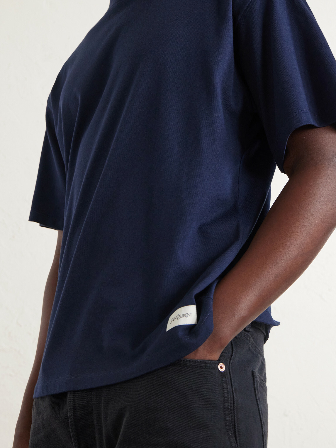 SAINT LAURENT - Logo-Appliquéd Cotton and Modal-Blend Jersey T-Shirt - Blue