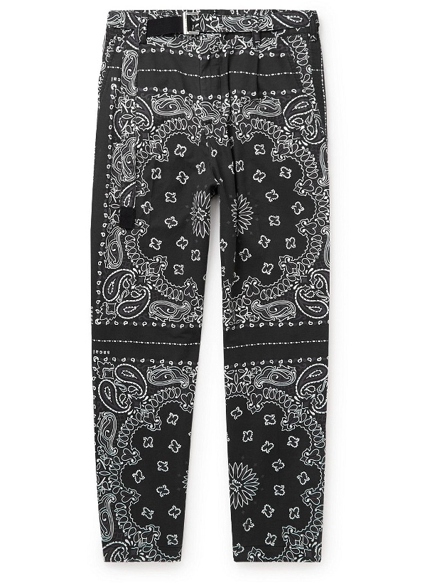 Photo: Sacai - Straight-Leg Belted Bandana-Print Cotton Trousers - Black