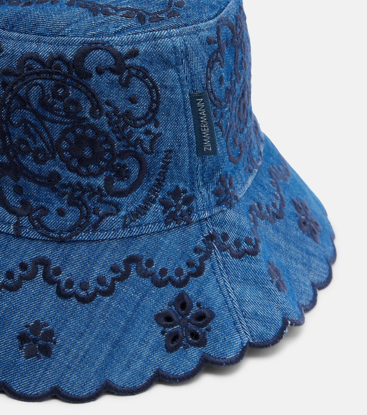 Zimmermann Embroidered denim bucket hat